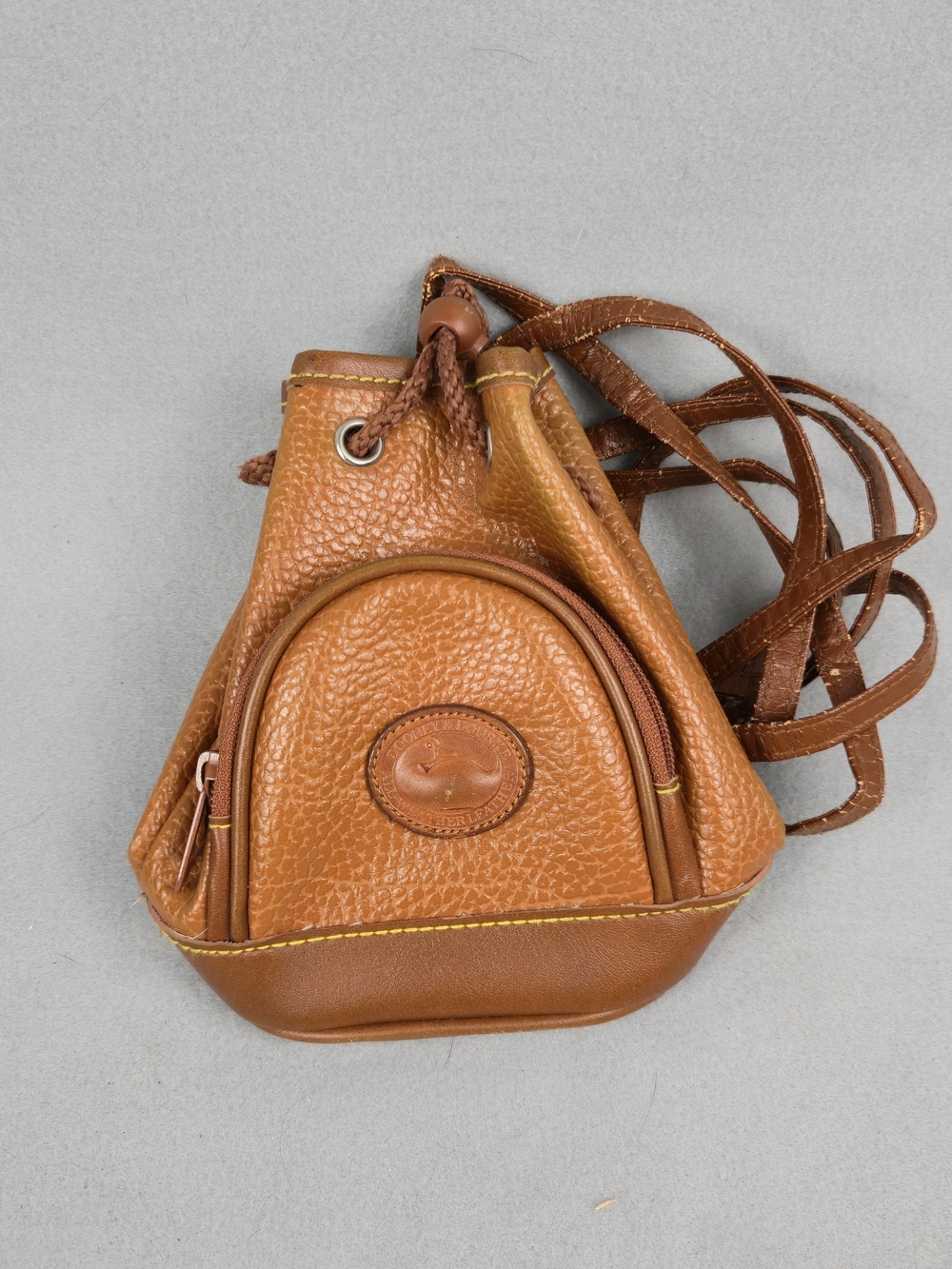 Dooney & Bourke AWL Peanut Leather Mini Drawstring Backpack Purse Vintage
